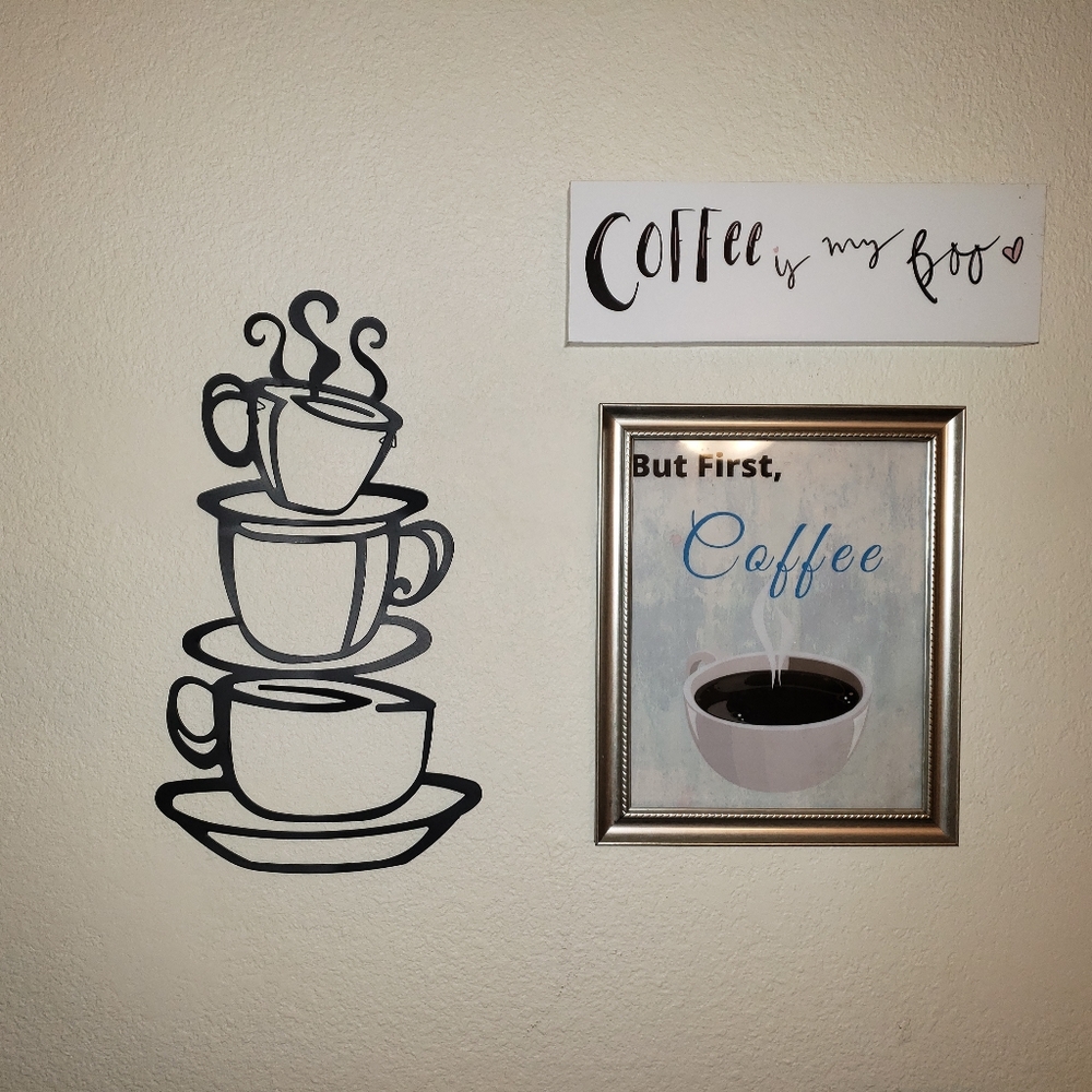 Black metal coffee cups wall art